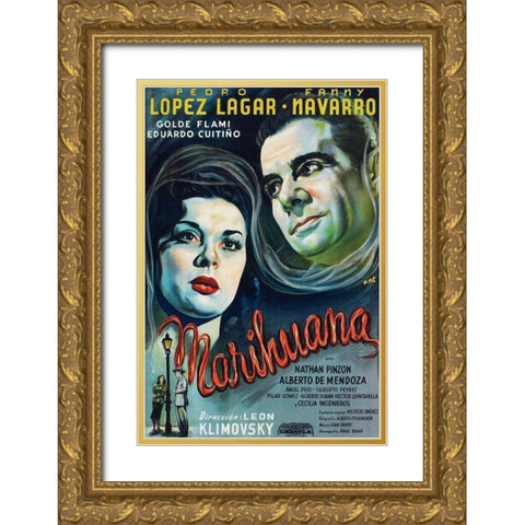 Vintage Vices: Marihuana Gold Ornate Wood Framed Art Print with Double Matting by Vintage Vices