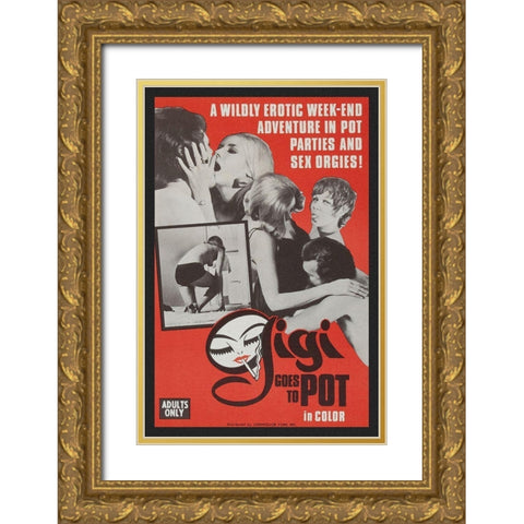 Vintage Vices: Gigi Goes to Pot Gold Ornate Wood Framed Art Print with Double Matting by Vintage Vices