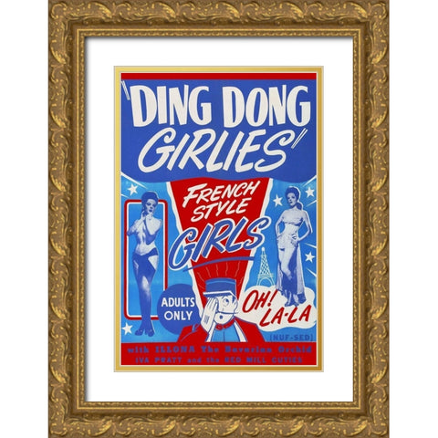 Vintage Vices: Ding Dong Girlies Gold Ornate Wood Framed Art Print with Double Matting by Vintage Vices