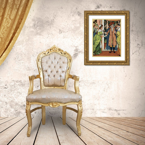 Beauty and the Beast - Greetings Gold Ornate Wood Framed Art Print with Double Matting by Crane, Walter