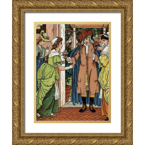 Beauty and the Beast - Greetings Gold Ornate Wood Framed Art Print with Double Matting by Crane, Walter