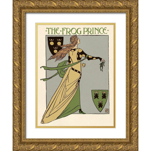 Frog Prince Title Page Gold Ornate Wood Framed Art Print with Double Matting by Crane, Walter