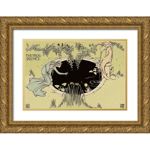 Frog Prince - The Fountain Gold Ornate Wood Framed Art Print with Double Matting by Crane, Walter