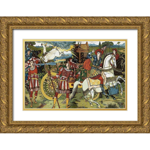 Hind in the Wood - Leap Gold Ornate Wood Framed Art Print with Double Matting by Crane, Walter