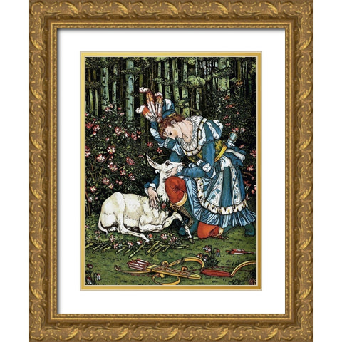 Hind in the Wood - In the Forest Gold Ornate Wood Framed Art Print with Double Matting by Crane, Walter