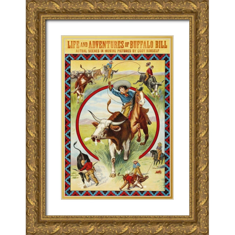 Vintage Westerns: Life and Adventures of Buffalo Bill Gold Ornate Wood Framed Art Print with Double Matting by Unknown