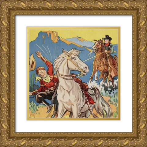 Vintage Westerns: Vanishing men - Detail Gold Ornate Wood Framed Art Print with Double Matting by Unknown