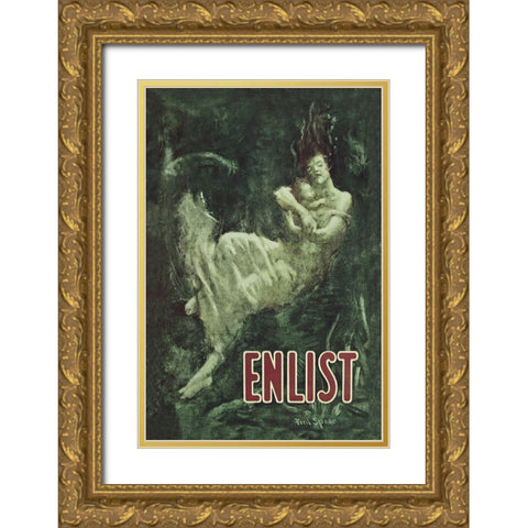 WWI: Enlist (Sinking Lusitania Victim) Gold Ornate Wood Framed Art Print with Double Matting by Spear, Fred