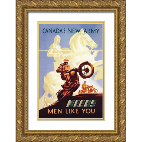 WWI: Canadas New Army: Men Like You Gold Ornate Wood Framed Art Print with Double Matting by Aldwinkle, Eric