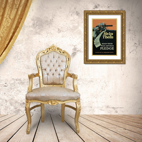 WWI: Help Them Gold Ornate Wood Framed Art Print with Double Matting by Unknown