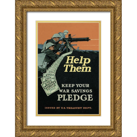 WWI: Help Them Gold Ornate Wood Framed Art Print with Double Matting by Unknown