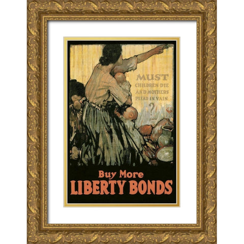 WWI: Must Children Die and Mothers Plead In Vain? Gold Ornate Wood Framed Art Print with Double Matting by Unknown