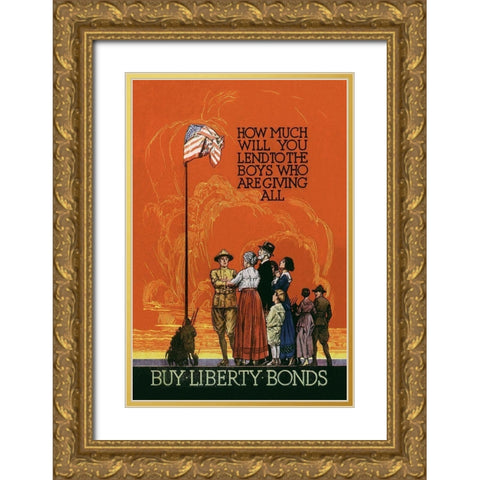 WWI: Buy Liberty Bonds Gold Ornate Wood Framed Art Print with Double Matting by Unknown