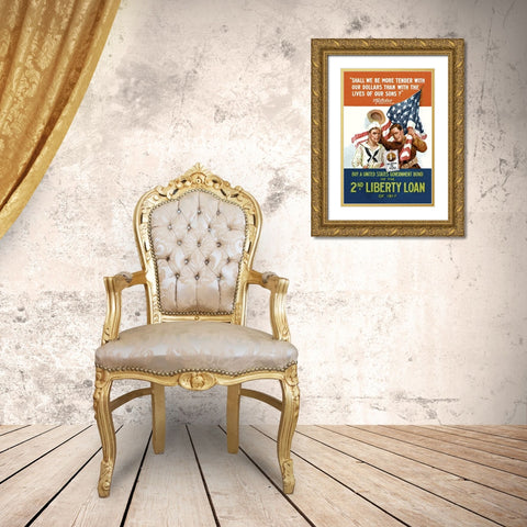 WWI: 2nd Liberty Loan Gold Ornate Wood Framed Art Print with Double Matting by Unknown