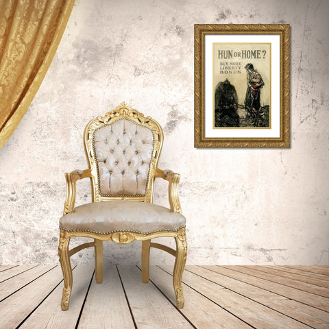 WWI: Hun or Home? Gold Ornate Wood Framed Art Print with Double Matting by Unknown