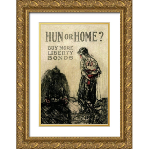 WWI: Hun or Home? Gold Ornate Wood Framed Art Print with Double Matting by Unknown
