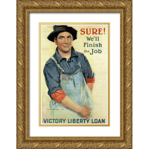 WWI: Sure! Well Finish Gold Ornate Wood Framed Art Print with Double Matting by Unknown