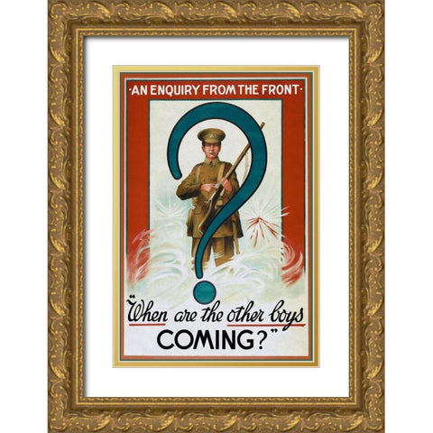WWI: Enquiry from the Front Gold Ornate Wood Framed Art Print with Double Matting by Unknown