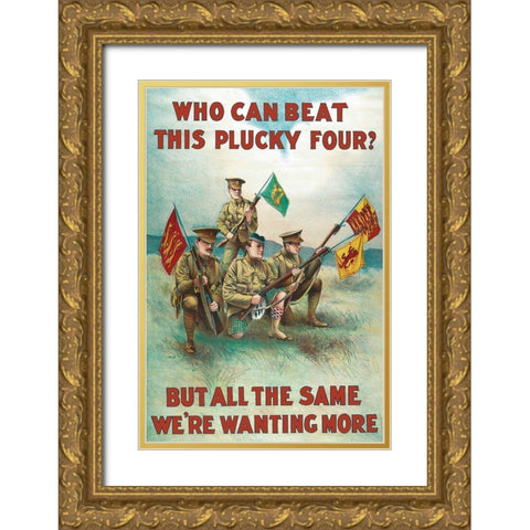 WWI: Plucky Four Gold Ornate Wood Framed Art Print with Double Matting by Unknown