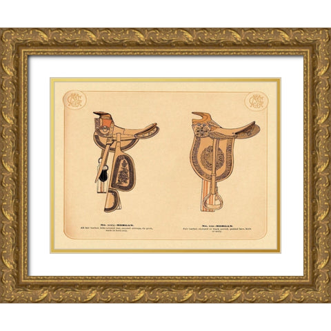 Saddles and Tack: Morgan Saddles #1 Gold Ornate Wood Framed Art Print with Double Matting by Unknown