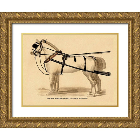 Saddles and Tack: Double English Long-Tug Coach,Sport,Competition,Sports,Play,win,score Harness Gold Ornate Wood Framed Art Print with Double Matting by Unknown