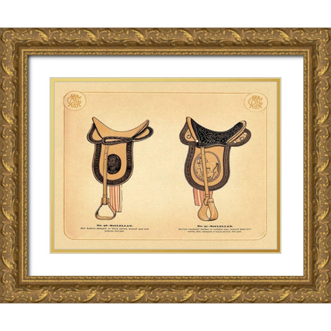 Saddles and Tack: McClellan Saddles #2 Gold Ornate Wood Framed Art Print with Double Matting by Unknown