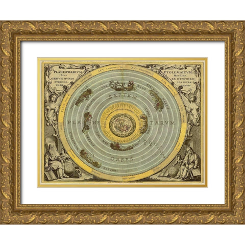 Maps of the Heavens: Planisphaerium Ptolemaicum Gold Ornate Wood Framed Art Print with Double Matting by Cellarius, Andreas