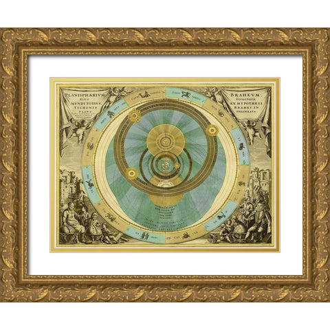 Maps of the Heavens: Planisphaerium Braheum Gold Ornate Wood Framed Art Print with Double Matting by Cellarius, Andreas
