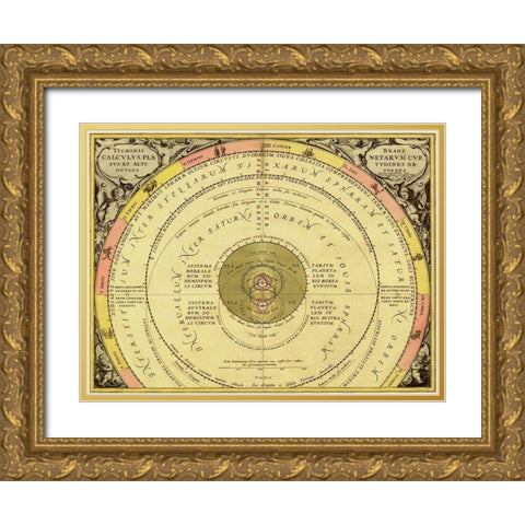Maps of the Heavens: Tychonis Brahe Calculus Planetarum Gold Ornate Wood Framed Art Print with Double Matting by Cellarius, Andreas