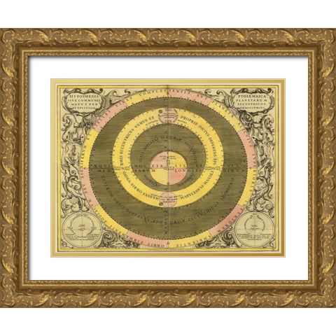 Maps of the Heavens: Hypothesis Ptomlemaica Gold Ornate Wood Framed Art Print with Double Matting by Cellarius, Andreas