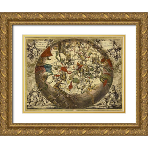 Maps of the Heavens: Haemisphaerium Stellatum Australe Aequali Gold Ornate Wood Framed Art Print with Double Matting by Cellarius, Andreas