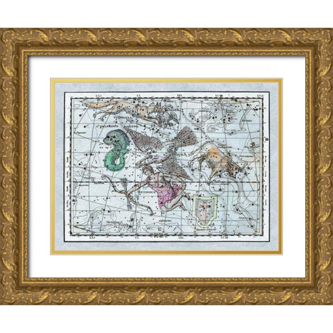 Maps of the Heavens: Aquila - Jupiters Eagle Gold Ornate Wood Framed Art Print with Double Matting by Jamieson, Alexander