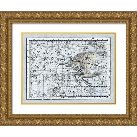 Maps of the Heavens: Taurus the Bull Gold Ornate Wood Framed Art Print with Double Matting by Jamieson, Alexander