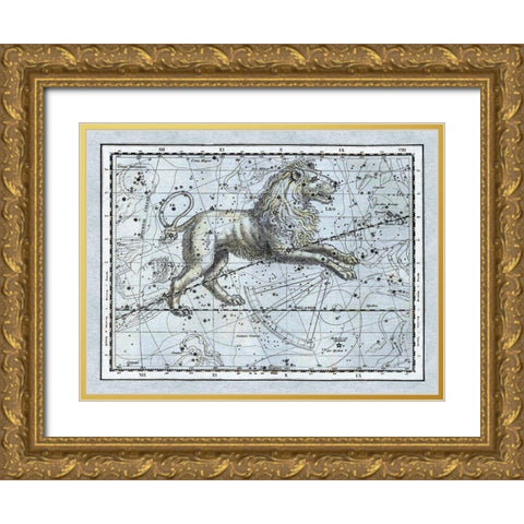 Maps of the Heavens: Leo - The Nemean Lion Gold Ornate Wood Framed Art Print with Double Matting by Jamieson, Alexander