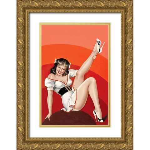 Mid-Century Pin-Ups - Titter Magazine - Winking Brunette Gold Ornate Wood Framed Art Print with Double Matting by Driben, Peter