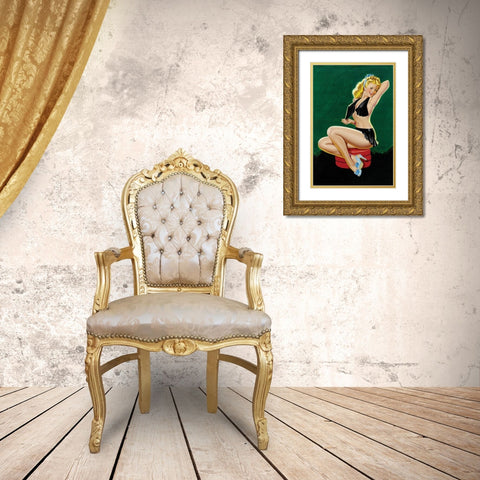 Mid-Century Pin-Ups - Beauty Parade - Uncovering Beauty Gold Ornate Wood Framed Art Print with Double Matting by Driben, Peter