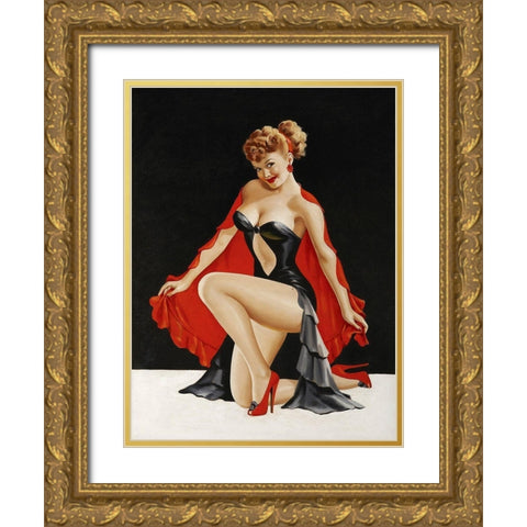 Mid-Century Pin-Ups - Magazine Cover - Little Red Cape Gold Ornate Wood Framed Art Print with Double Matting by Driben, Peter