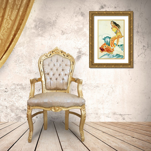 Mid-Century Pin-Ups - Whisper Magazine - Wave Rider Gold Ornate Wood Framed Art Print with Double Matting by Driben, Peter