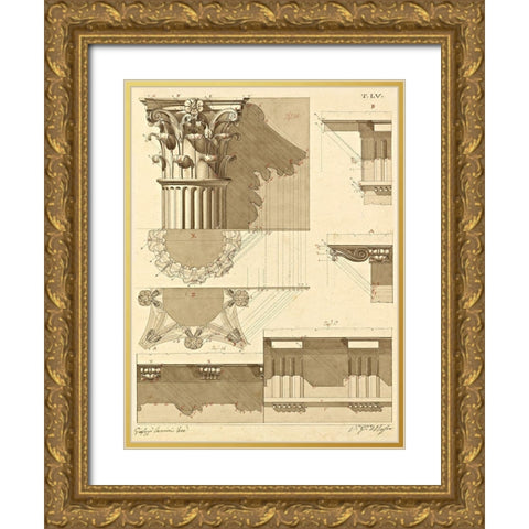 Plate 55 for Elements of Civil Architecture, ca. 1818-1850 Gold Ornate Wood Framed Art Print with Double Matting by Vannini, Giuseppe