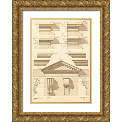 Plate 52 for Elements of Civil Architecture, ca. 1818-1850 Gold Ornate Wood Framed Art Print with Double Matting by Vannini, Giuseppe