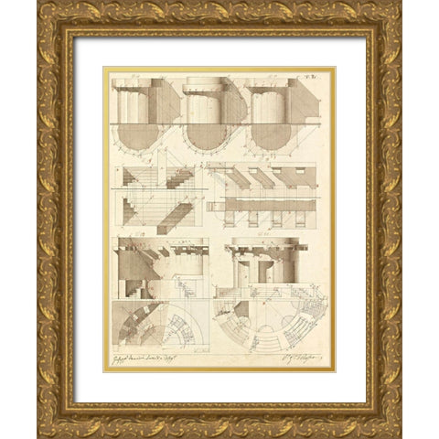 Plate 50 for Elements of Civil Architecture, ca. 1818-1850 Gold Ornate Wood Framed Art Print with Double Matting by Vannini, Giuseppe
