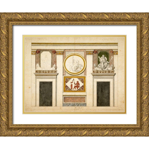 Unexecuted elevation for the Stanza Egizia at the Villa Borghese, ca. 1770-1793 Gold Ornate Wood Framed Art Print with Double Matting by Conca, Tommaso