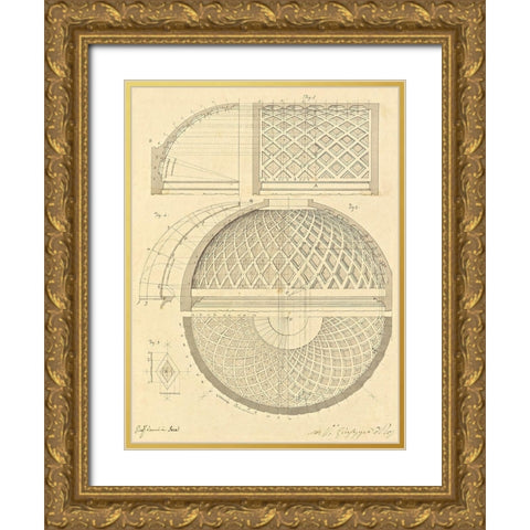 Plate 43 for Elements of Civil Architecture, ca. 1818-1850 Gold Ornate Wood Framed Art Print with Double Matting by Vannini, Giuseppe