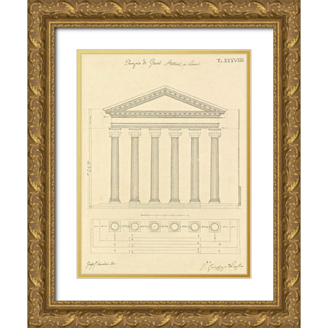 Plate 38 for Elements of Civil Architecture, ca. 1818-1850 Gold Ornate Wood Framed Art Print with Double Matting by Vannini, Giuseppe