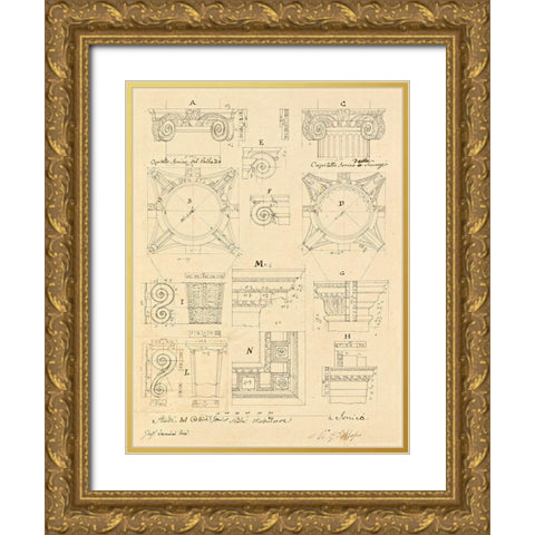 Plate 20 for Elements of Civil Architecture, ca. 1818-1850 Gold Ornate Wood Framed Art Print with Double Matting by Vannini, Giuseppe