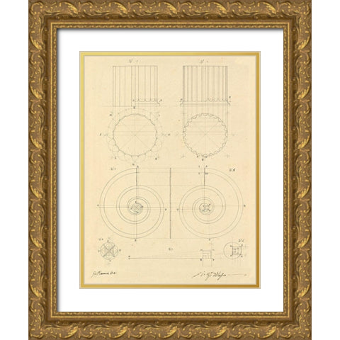 Plate 6 for Elements of Civil Architecture, ca. 1818-1850 Gold Ornate Wood Framed Art Print with Double Matting by Vannini, Giuseppe