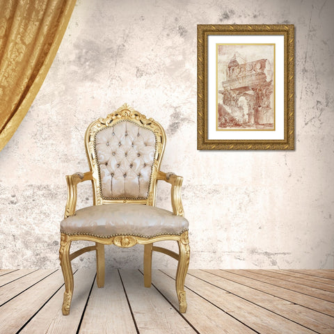 Sketch of Roman architectural fragment, 1786 Gold Ornate Wood Framed Art Print with Double Matting by Peyre, Marie-Joseph