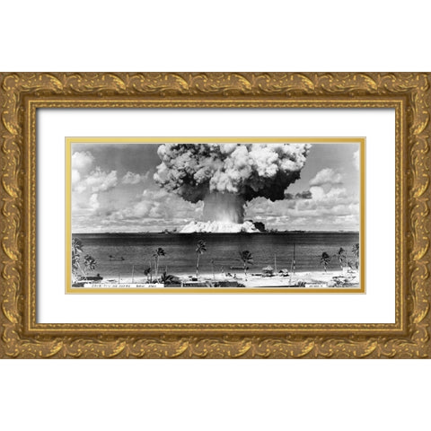 Bikini Atoll - Operation Crossroads Baker Detonation - July 25, 1946: DBCR-T1-318-Exp #6 AF434-4 Gold Ornate Wood Framed Art Print with Double Matting by U.S. Navy