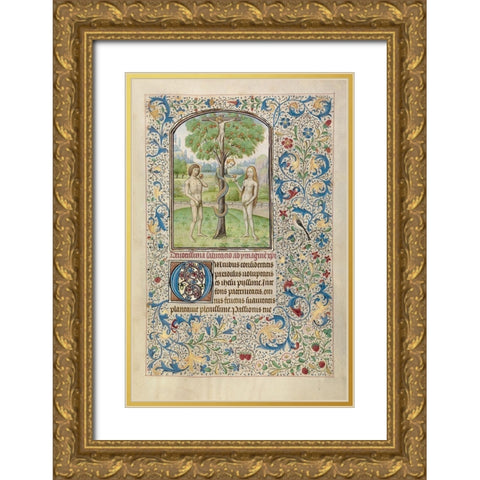 Adam and Eve Eating the Forbidden Fruit Gold Ornate Wood Framed Art Print with Double Matting by Vrelant, Wilem