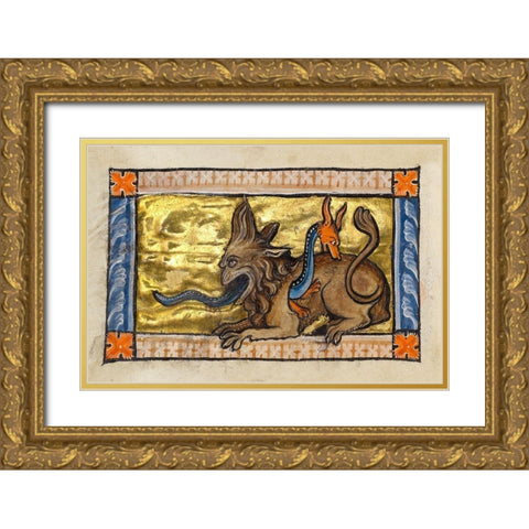 A Crocodile and a Hydrus (detail) Gold Ornate Wood Framed Art Print with Double Matting by Franco-Flemish 13th Century